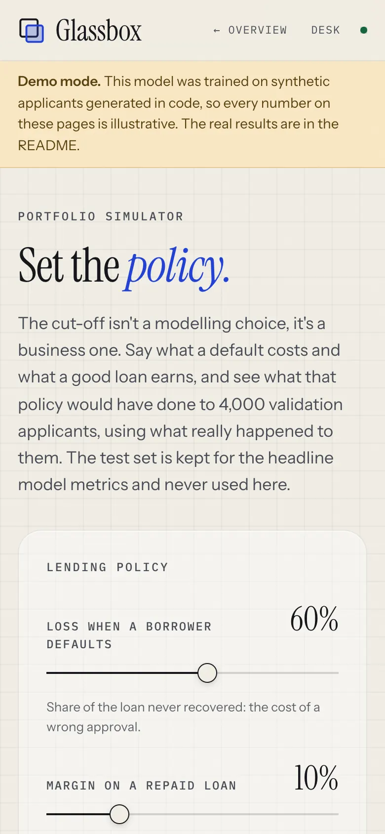 Portfolio simulator on a phone.